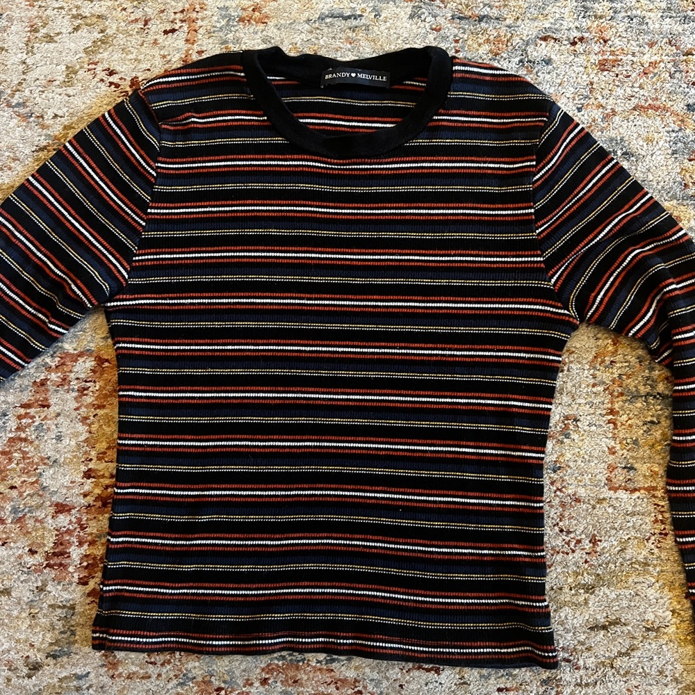 Brandy Melville Black and Multicolor Striped Long Sleeve